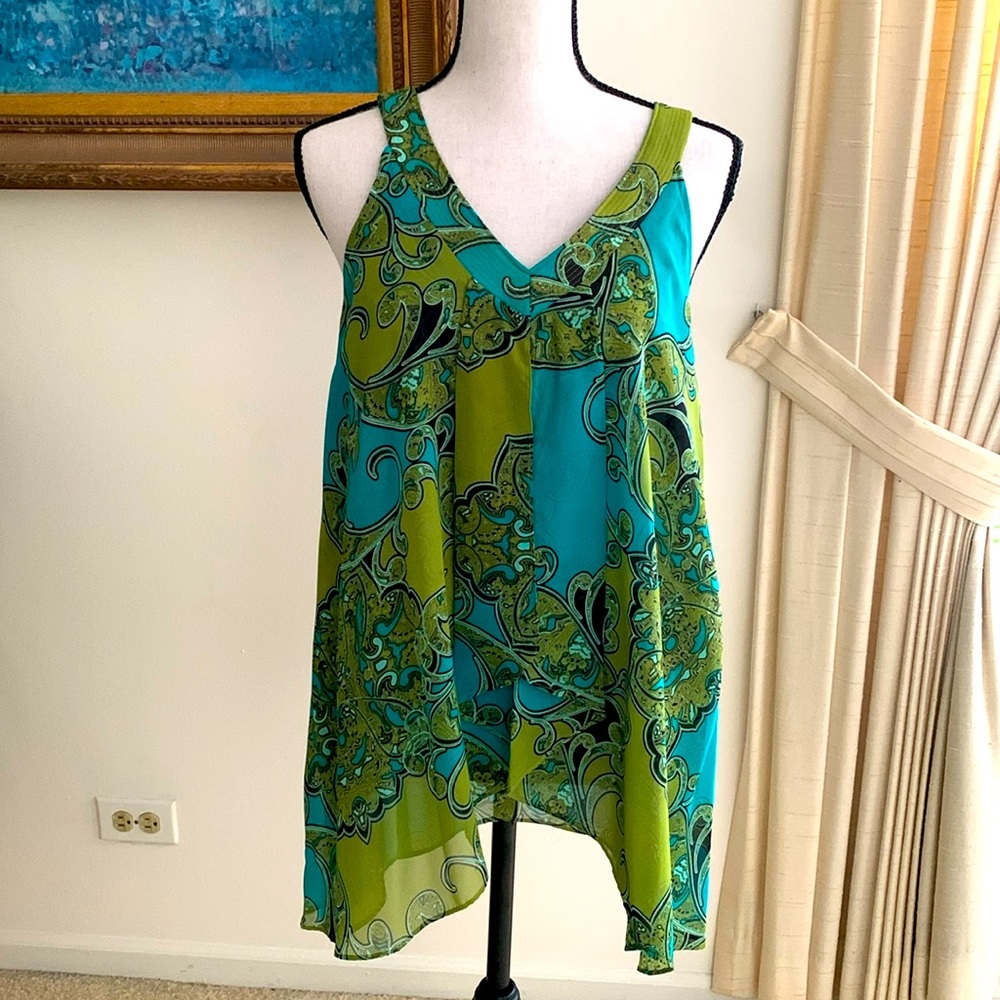 Gorgeous Multi-Colored Top - Shades of Vibrant Blur & Green, Organic Design